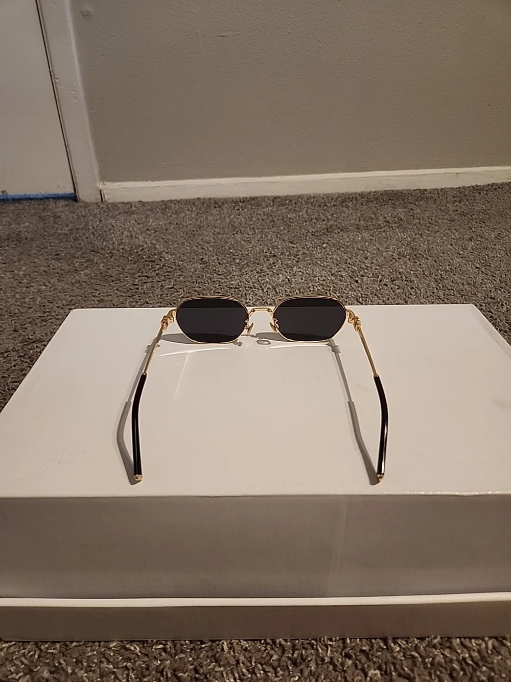 Rectangular Miu Miu Sunglasses With Golden Frame & Black Lens Made In Italy